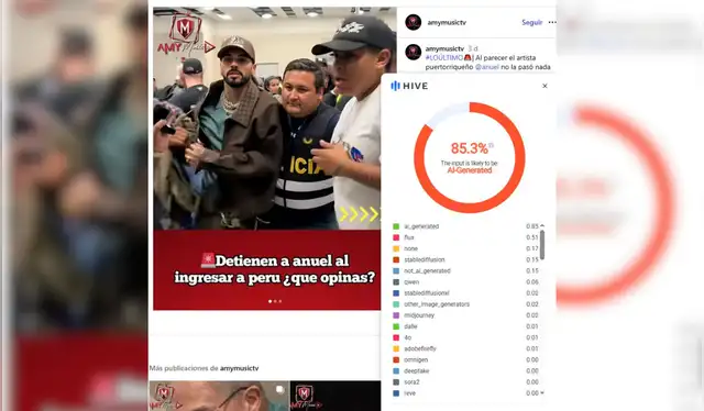  <em>Resultado del análisis de video hecho por el programa Hive Moderation. Foto: captura de pantalla</em>   