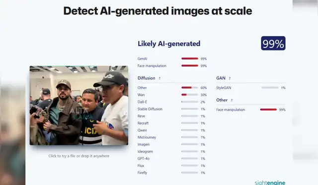  <em>Resultado del programa de detección SightEngine. Foto: captura de pantalla</em>    