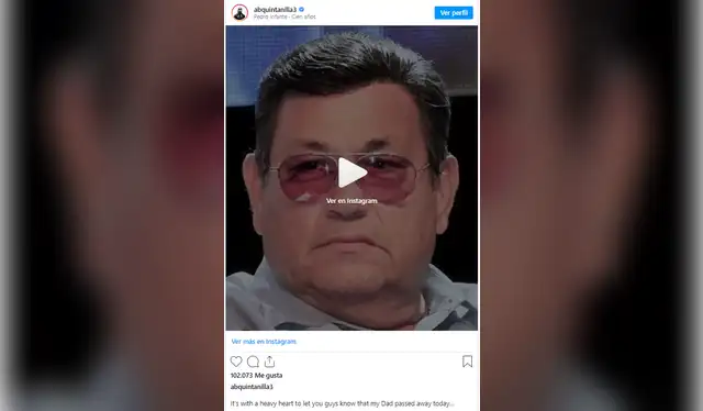 La noticia de su fallecimiento fue confirmada por su hijo A. B. Quintanilla III. Foto: IG - A. B. Quintanilla III La noticia de su fallecimiento fue confirmada por su hijo A. B. Quintanilla III. Foto: IG - A. B. Quintanilla III