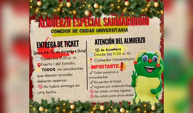 Las nuevas medidas para el almuerzo especial de San Marcos. Foto: San Marcos Las nuevas medidas para el almuerzo especial de San Marcos. Foto: San Marcos