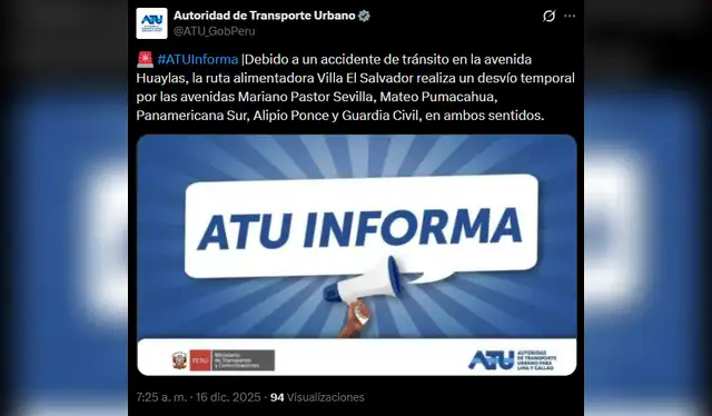 Comunicado de la ATU. Foto: X de ATU Comunicado de la ATU. Foto: X de ATU