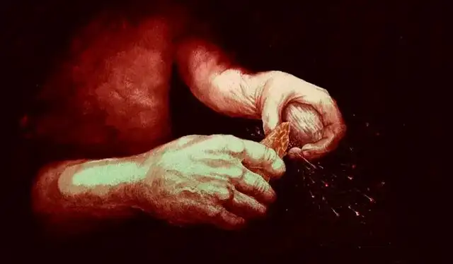 Representación de chispas provocadas por el choque de pirita con un pedernal. Foto: Fideicomisarios del Museo Británico Representación de chispas provocadas por el choque de pirita con un pedernal. Foto: Fideicomisarios del Museo Británico