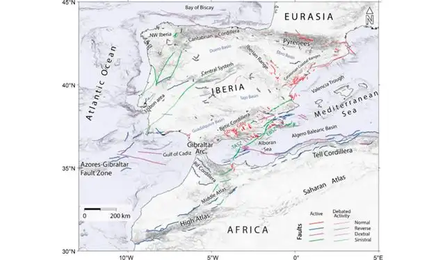 Fallas activas en la península Ibérica. Foto: Science Direct Fallas activas en la península Ibérica. Foto: Science Direct