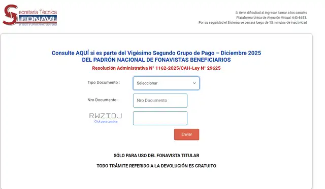 La página oficial de Fonavi para solicitar el pago si eres parte de la Lista 22 de fonavistas. Foto: Fonavi La página oficial de Fonavi para solicitar el pago si eres parte de la Lista 22 de fonavistas. Foto: Fonavi