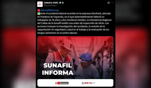 Comunicado de Sunafil. Foto: X de Sunafil Comunicado de Sunafil. Foto: X de Sunafil