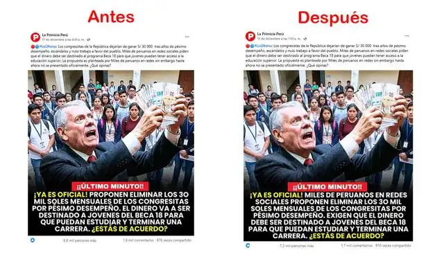 <em> Viveza. Página cambia la descripción del posteo e imagen para no dejar huellas de su mal actuar. Foto: capturas de pantalla</em>   