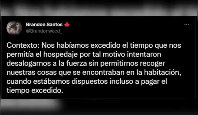 Tuit de uno de Brandon Santos, uno de los venezolanos agredidos por el efectivo policial. Fuente: Infobae.   