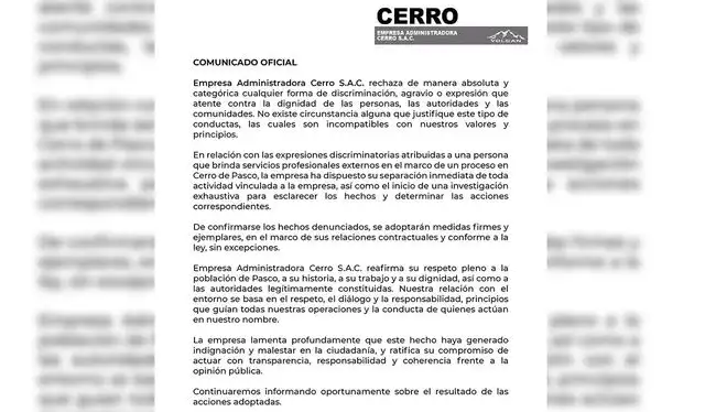 Minera informó que abogado era un trabajador externo. Minera informó que abogado era un trabajador externo.