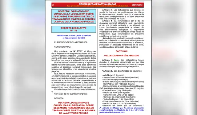  La lista de los días feriados según El Peruano. Foto: El Peruano   