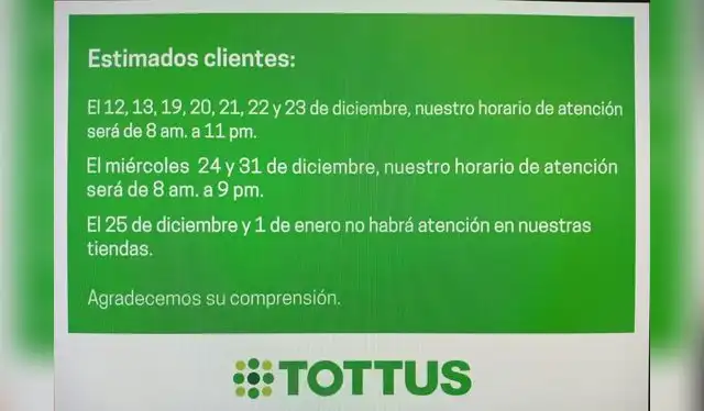  El comunicado de Tottus. Foto: Tottus   