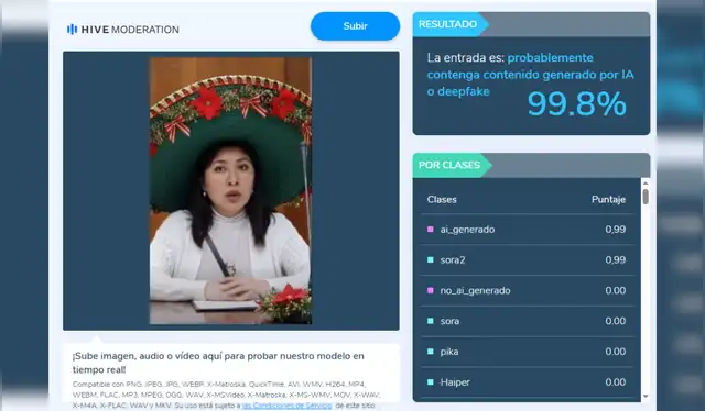Video de Betssy Chávez enviando saludos por Navidad desde la Embajada de México fue creado con inteligencia artificial. Fotocaptura: Hive.Moderation Video de Betssy Chávez enviando saludos por Navidad desde la Embajada de México fue creado con inteligencia artificial. Fotocaptura: Hive.Moderation