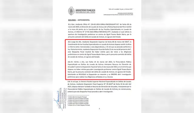 Disposición De No procede Formalizar y Continuar con la Investigación Preparatoria - Ingreso N.º 10-2023. Foto: Segunda Fiscalía Provincial Especializada de Delitos de Lavado de Activos de Lima Disposición De No procede Formalizar y Continuar con la Investigación Preparatoria - Ingreso N.º 10-2023. Foto: Segunda Fiscalía Provincial Especializada de Delitos de Lavado de Activos de Lima