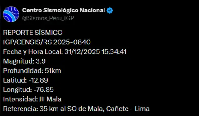  Sismo en Lima según el IGP. Foto: IGP    