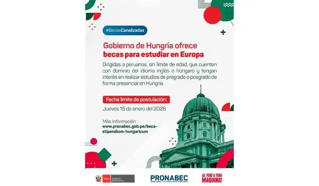 Anuncio de Pronabec sobre la oferta para estudiar en Europa a través del Gobierno de Hungría. Foto: Instagram Pronabec Anuncio de Pronabec sobre la oferta para estudiar en Europa a través del Gobierno de Hungría. Foto: Instagram Pronabec