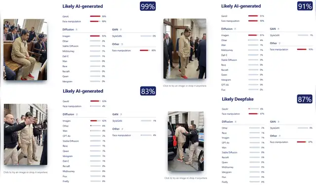 Análisis de las fotografías con Sightengine. | Foto: Sightengine Análisis de las fotografías con Sightengine. | Foto: Sightengine