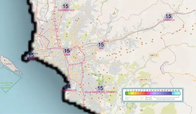  Pronóstico de radiación UV de Senamhi para el viernes 9 de enero. Foto: Senamhi   