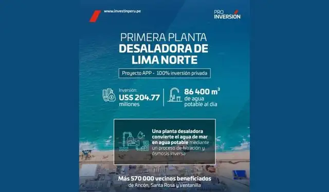  Anuncio del la primera planta desaladora de Lima Norte publicada por Proinversión en sus redes sociales. Foto: Facebook Proinversión/Composición LR   