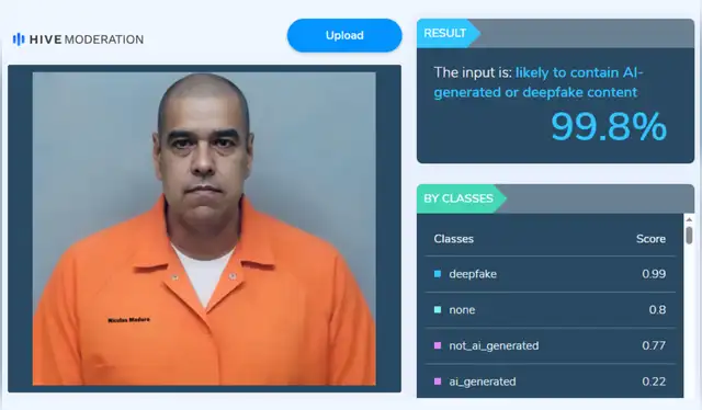Análisis de la fotografía con Hive Moderation. | Foto: Hive Moderation   