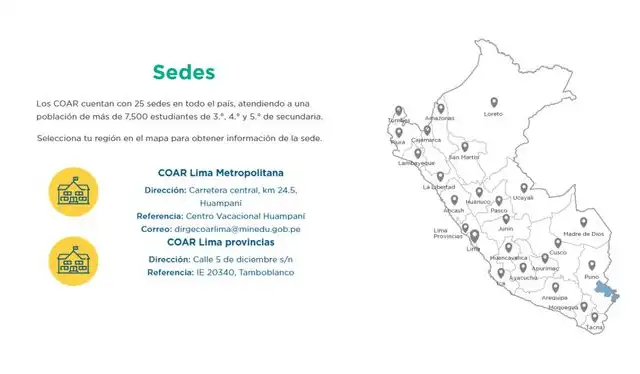  Los COAR o Colegios de Alto Rendimiento se encuentran en todas las regiones del país. Foto: Captura COAR.   