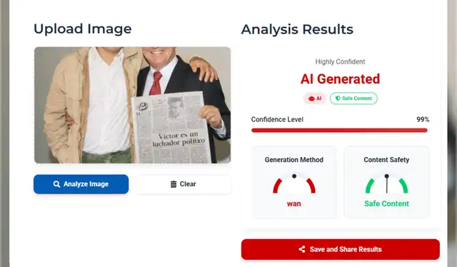 La herramienta determinó con una certeza del 99% que la imagen fue creada con IA | Fuente: Is It IA?   