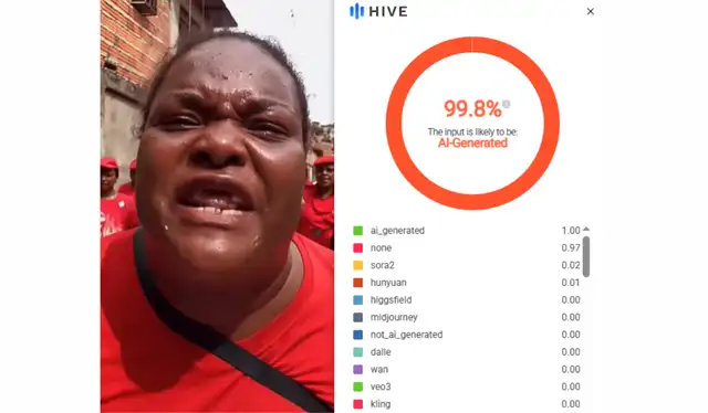 Análisis del segundo video con Hive Moderation. | Foto: Hive Moderation   