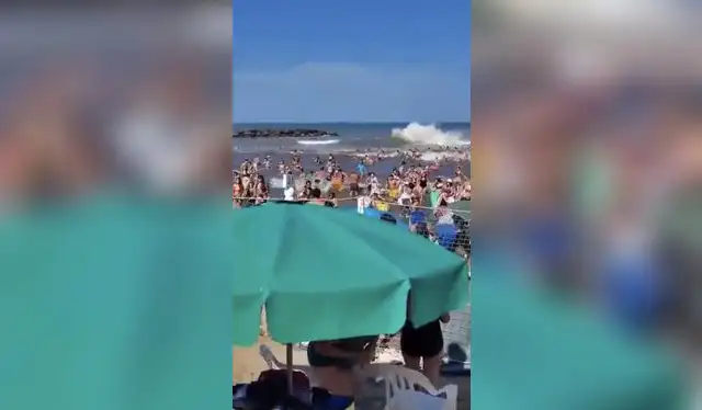 Ola gigante en la playa de Santa Clara del Mar, Buenos Aires. Foto: TN   