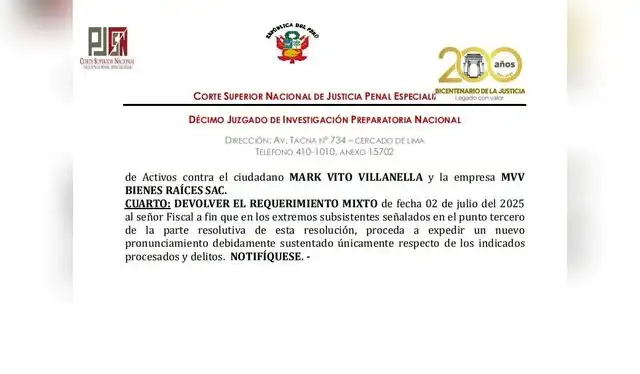 Parte de la resolución que dispone continuar el proceso contra Mark Vito por lavado de activos   