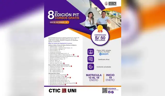  Los cursos gratuitos que ofrece la UNI. Foto: UNI   