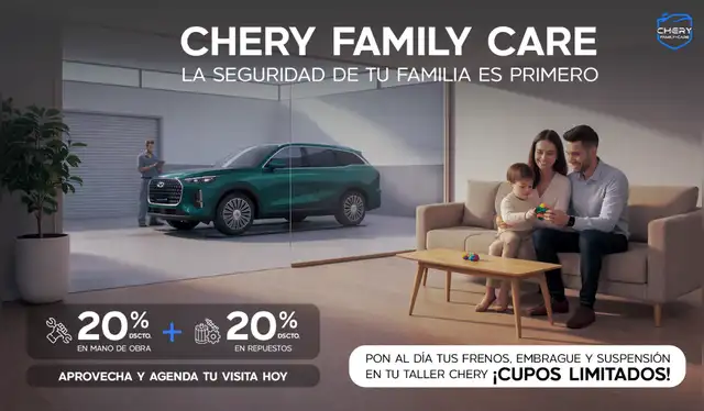 Chery lanza en Perú la campaña Chery Family Care, que ofrece revisiones preventivas y un 20% de descuento en mano de obra y repuestos para garantizar la seguridad vehicular.   