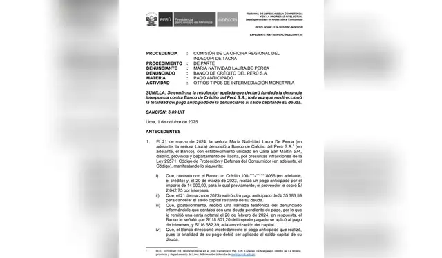  La resolución del Indecopi. Foto: Indecopi   