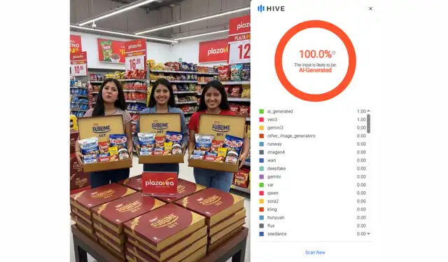 Análisis del segundo video más viral con Hive Moderation. | Foto: Hive Moderation   