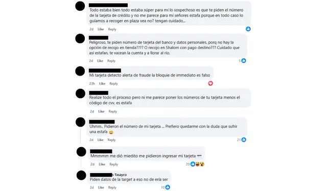 Comentarios de usuarios ante la pedida de información confidencial. | Foto: Facebook   
