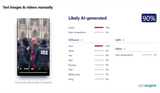 Análisis del video con Sightengine. | Foto: Sightengine Análisis del video con Sightengine. | Foto: Sightengine
