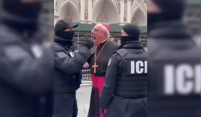 Captura del video viral de un obispo enfrentándose a agentes del ICE. | Captura: Redes sociales Captura del video viral de un obispo enfrentándose a agentes del ICE. | Captura: Redes sociales