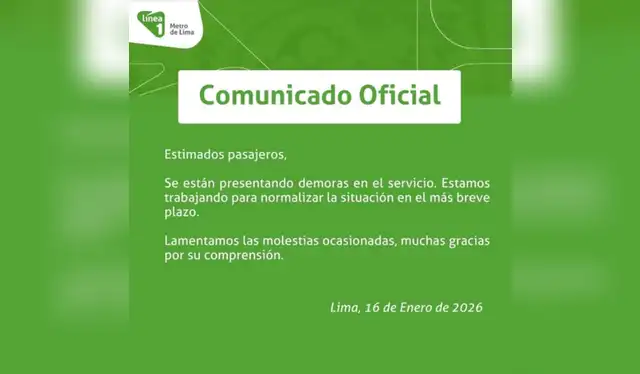 Demoras en el servicio de la Línea 1 del Metro de Lima. Foto: Facebook   