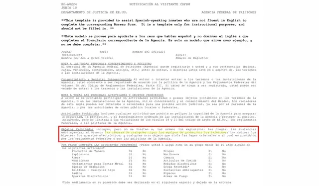 Objetos prohibidos en prisión, acorde a la Agencia Federal de Prisiones de Estados Unidos. | Foto: Agencia Federal de Prisiones   
