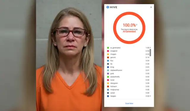 Análisis de la imagen con Hive Moderation: 100% generada con IA. | Foto: Hive Moderation   