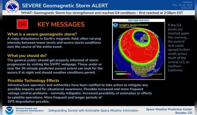 Hoja informativa del Centro de Predicción del Clima Espacial de la NOAA sobre la tormenta. Foto: NOAA SWPC   