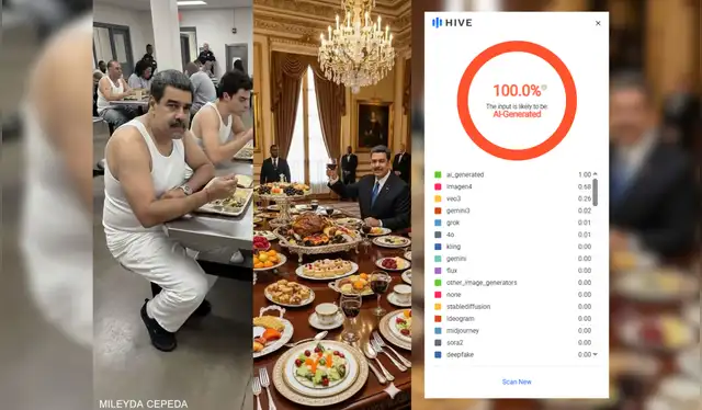 Análisis de las fotografías con Hive Moderation: 100% falsas. | Foto: Hive Moderation   