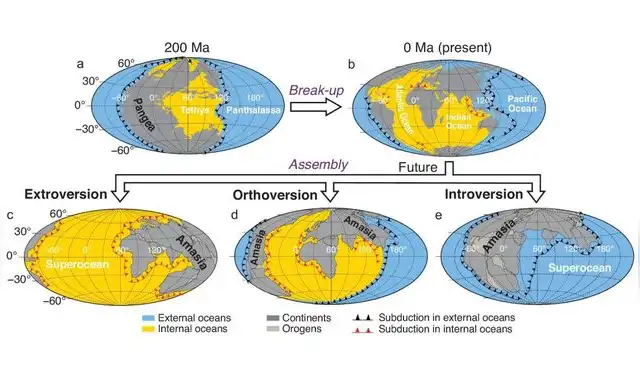  Representación de las tres formas de unión entre Australia y Asia para formar un solo continente. Foto: NSR   