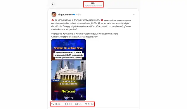 Publicación viralizada en Threads. | Foto: Threads Publicación viralizada en Threads. | Foto: Threads