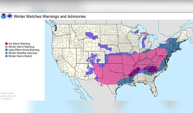 Alertas, avisos y avisos de tormenta invernal en EE. UU. Foto: NWS (X)   