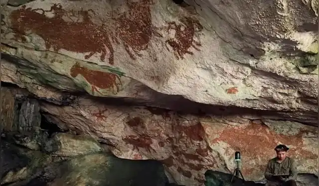  Figuras de arte rupestre en la cueva Metanduna. Foto: Universidad Griffith   