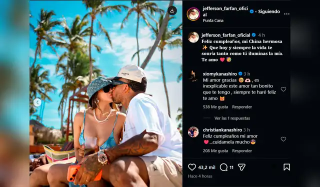 Jefferson Farfán sorprendió a Xiomy por su cumpleaños. Foto: Instagram.   