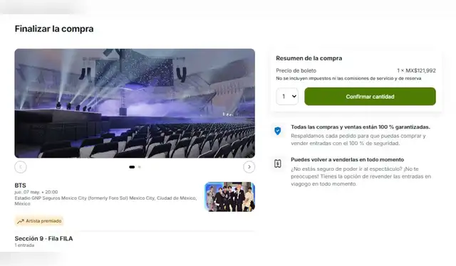 Sitios web de reventa para adquirir las entradas al concierto de los BTS. Foto: Viagogo Sitios web de reventa para adquirir las entradas al concierto de los BTS. Foto: Viagogo