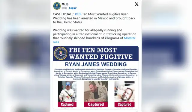  Ryan Wedding fue arrestado en México el 22 de enero. Foto: X - FBI   