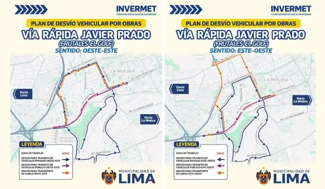 Los desvíos afectarán ambos sentidos en av. Javier Prado, utilizando rutas alternas y modificando recorridos de transporte público. Foto: MML   