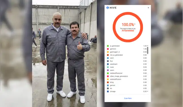 Análisis de la imagen de Maduro y Guzmán con Hive Moderation: 100% falsa. | Foto: Hive Moderation   