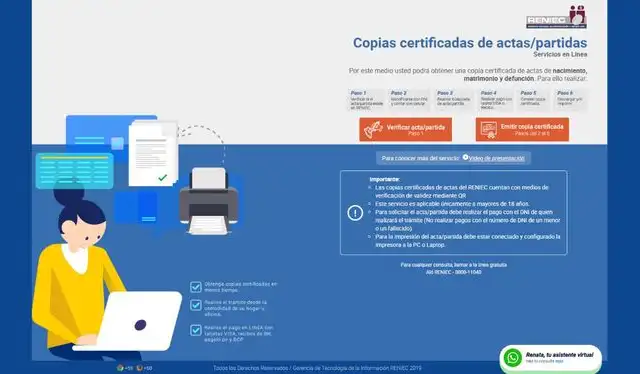 Página de Reniec brinda copias de actas de nacimiento de forma segura y vía web. Foto: Reniec Página de Reniec brinda copias de actas de nacimiento de forma segura y vía web. Foto: Reniec