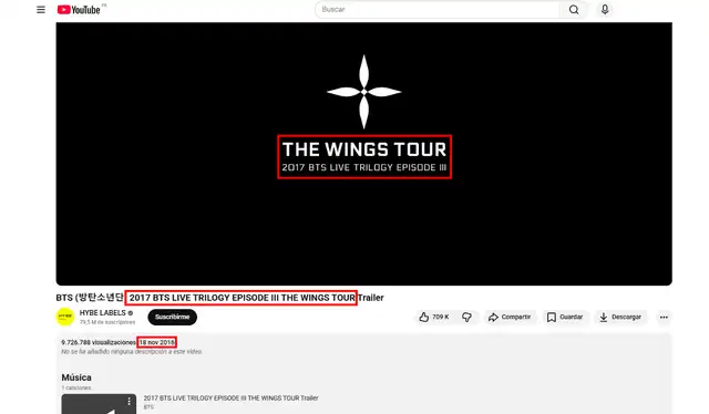 El tour mundial ‘The Wings Tour - 2017 BTS Live Trilogy Episode III’ fue anunciado en el 2016, inició el 18 de febrero de 2017 y finalizó el 10 de diciembre de 2017. | Foto: HYBE   